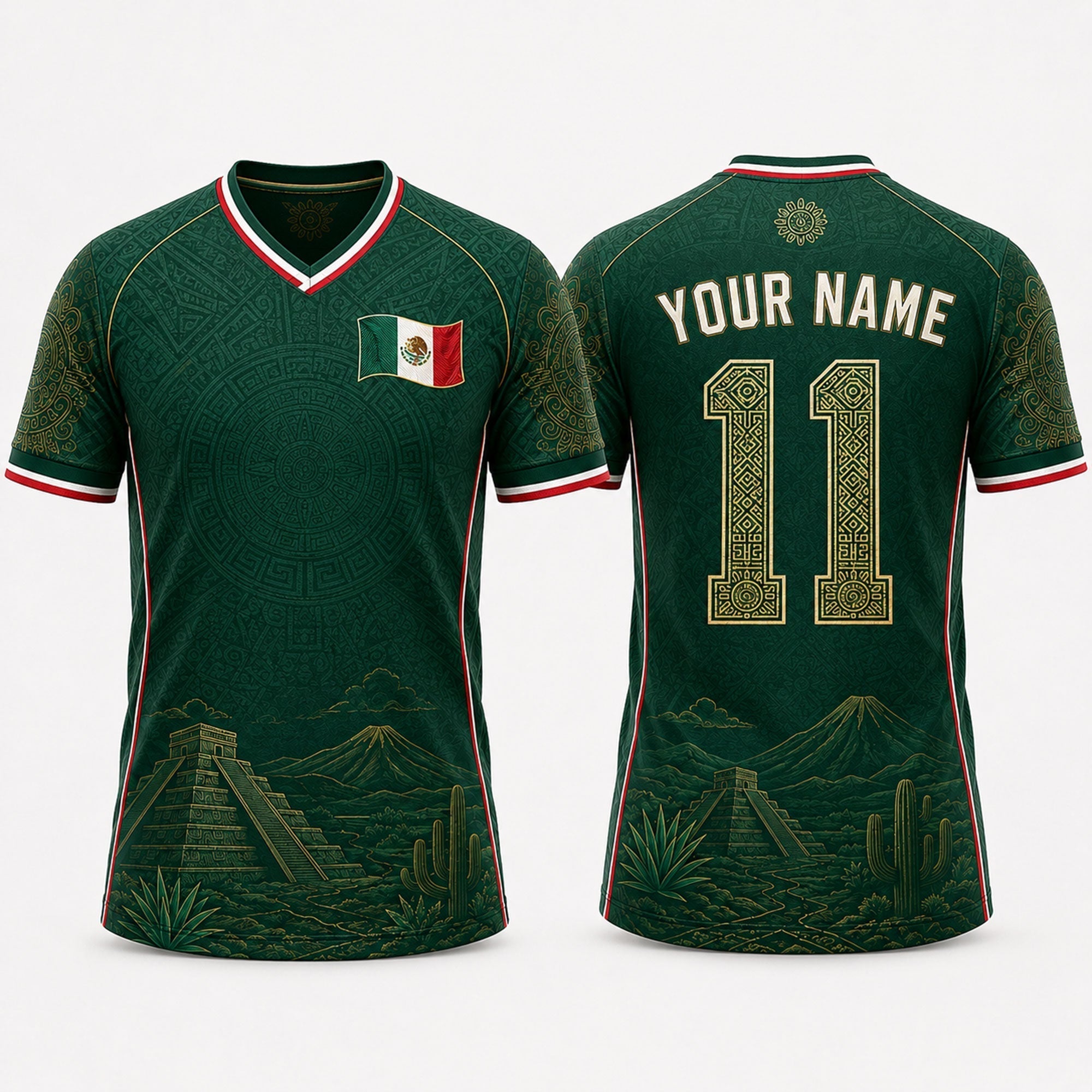 Mexican Landscape Fooball Shirt, V-Neck For Men Football Lover, Mexico Team Football Gifts