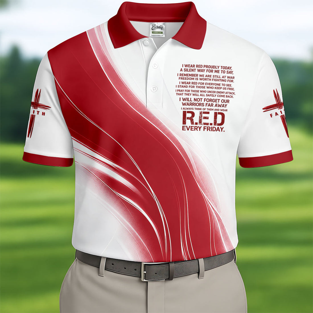 Red Friday Faith Cross Red White Gradient Patriotic Golf Shirt, 250 Years Polo Shirtor Men