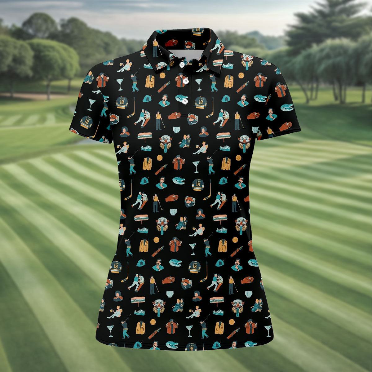 30th Anniversary Sport Movie Character Black Golf Shirt, Fun Women's Golf Shirts, Ladies Golf Shirt