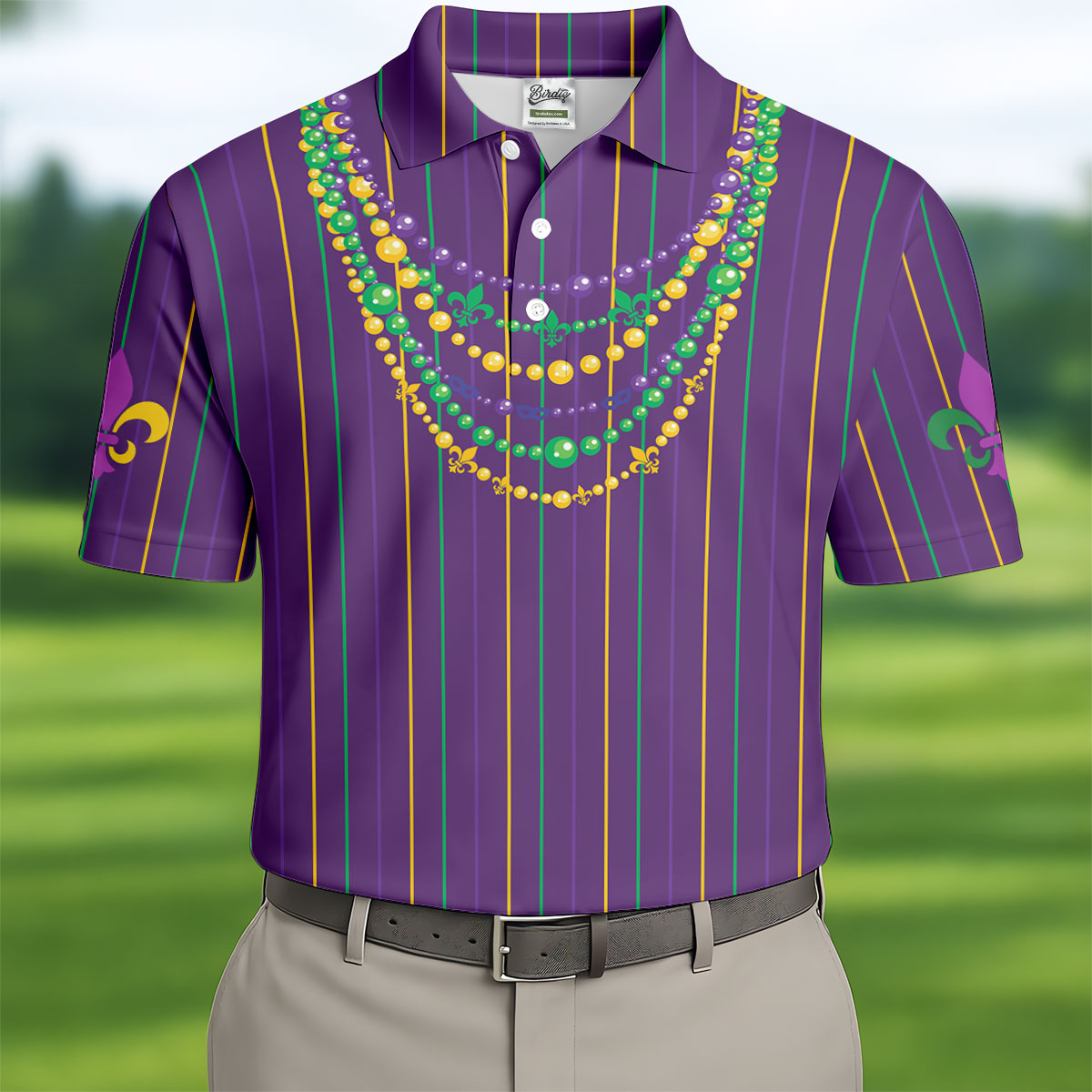 Mardi Gras Beads Necklaces Print Purple Golf Shirt, Golf Tops For Men, Polo ShirtFor Men, Golf Shirts For Men