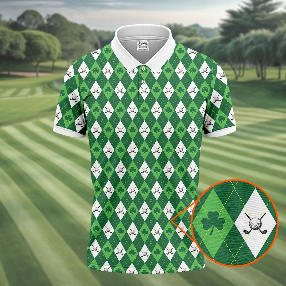 St Patrick's Day Shamrock Argyle Pattern Green And White Argyle Golf Shirt, Polo ShirtFor Men, Golf Shirts For Men
