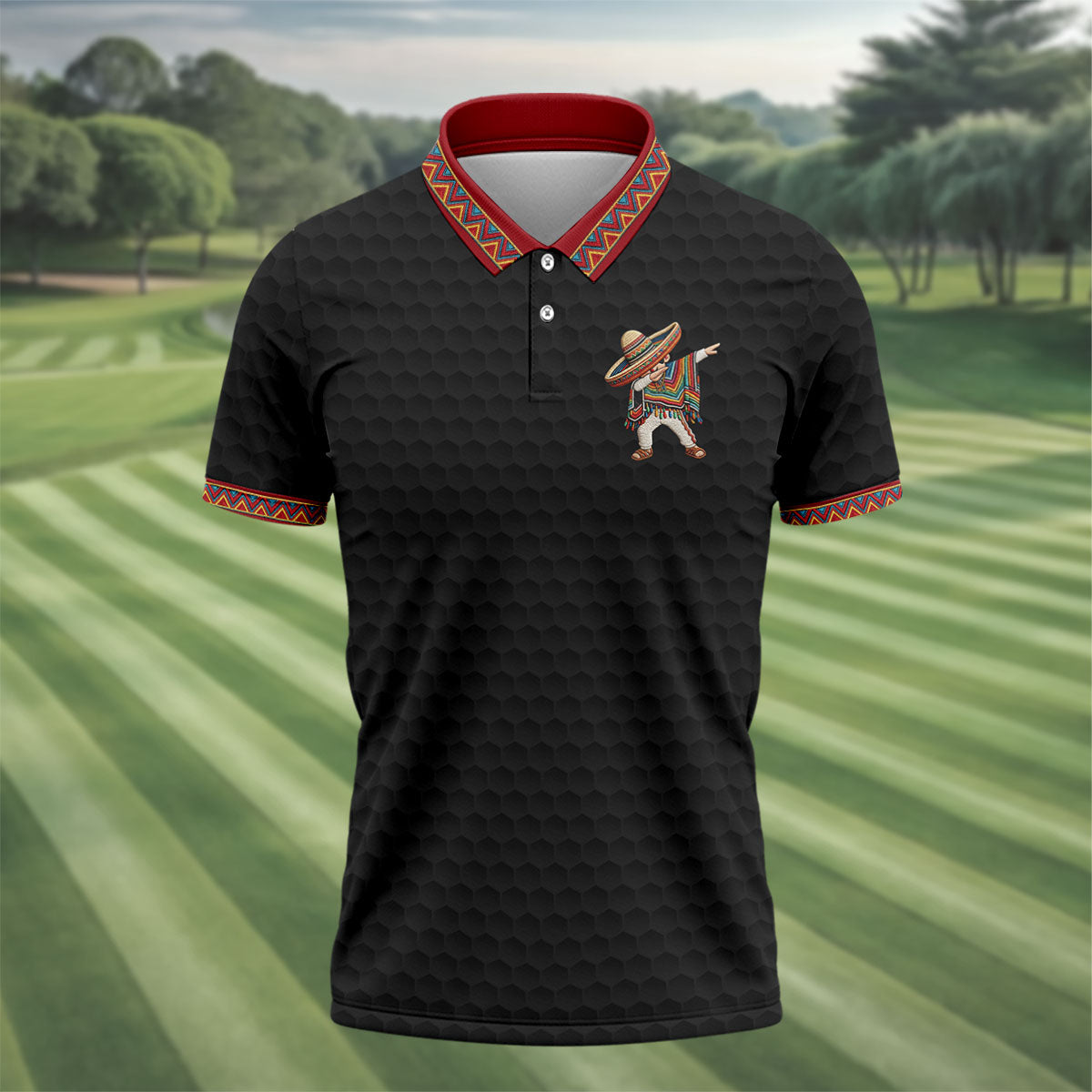 Cinco De Mayo Celebration Golf Ball Pattern Black Golf Shirt, Polo Shirt Men