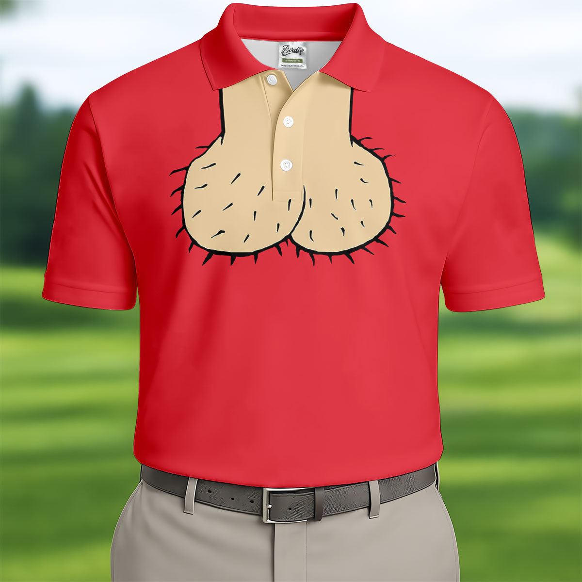 Red Funny Dickhead Faux Chest Golf Shirt, Golf Polo Shirts For Men, Mens Golf Apparel