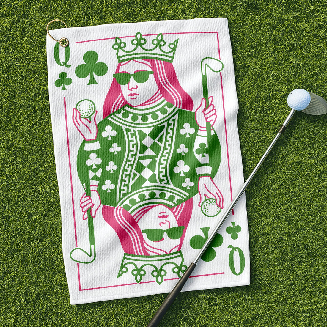 Queen Of Clubs Playing Card Golf Towel, Microfiber Golf Towel, Golf Accessories