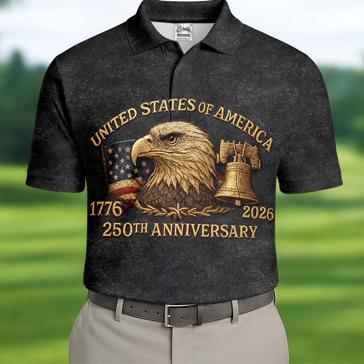 Bald Eagle American Flag 250th Anniversary Dark Grey Color Golf Shirts For Men, Polo ShirtFor Men