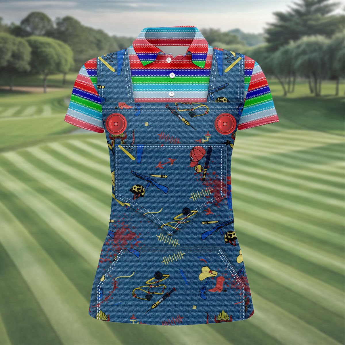 Creepy Halloween Dolls Women Golf Top, Horror Cosplay Fun Women's Golf Shirts, Ladies Golf Shirts