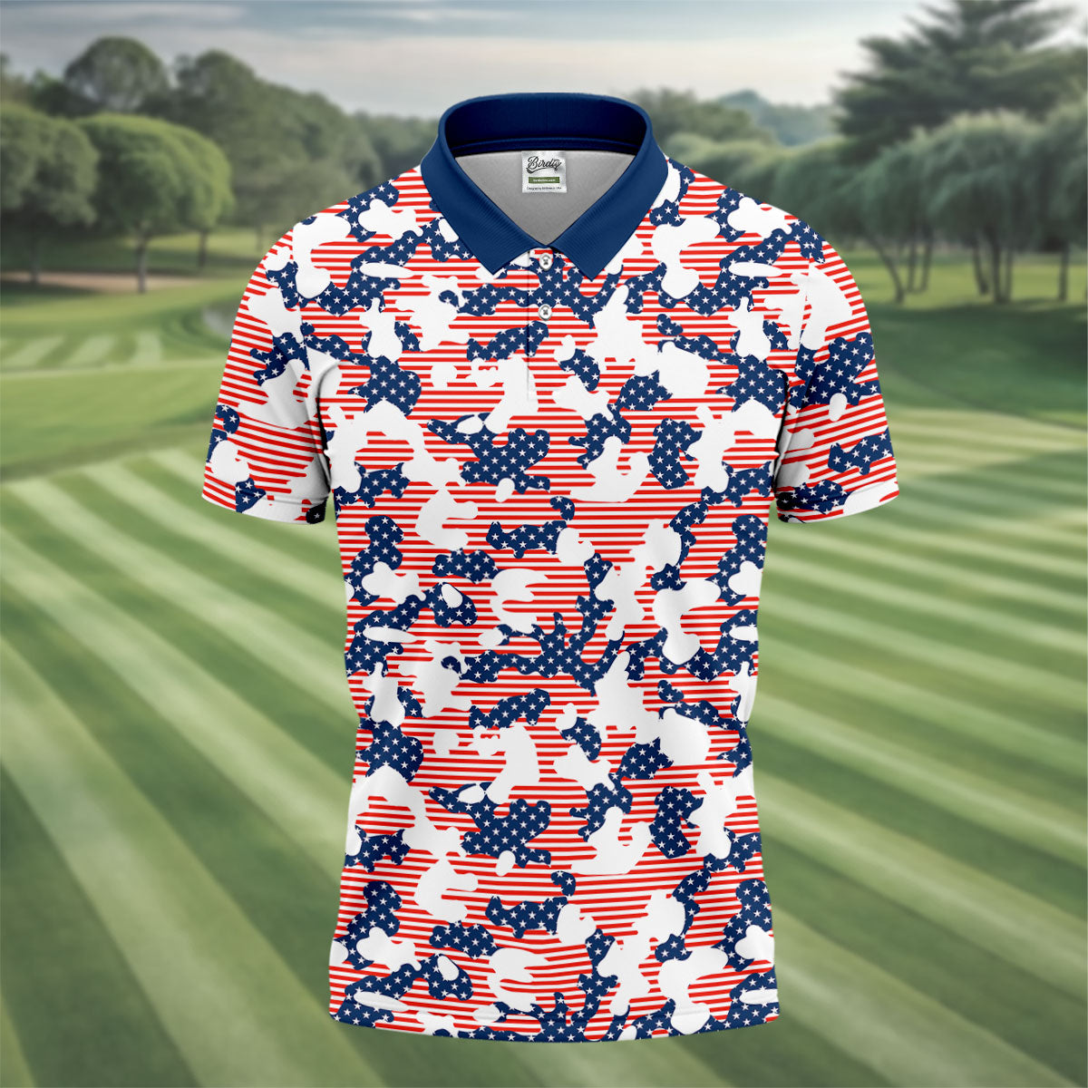 Red White And Blue Camo Patriotic Golf Shirt, 4th Of July Golf Shirt, 250 Celebration Golf Shirts For Men