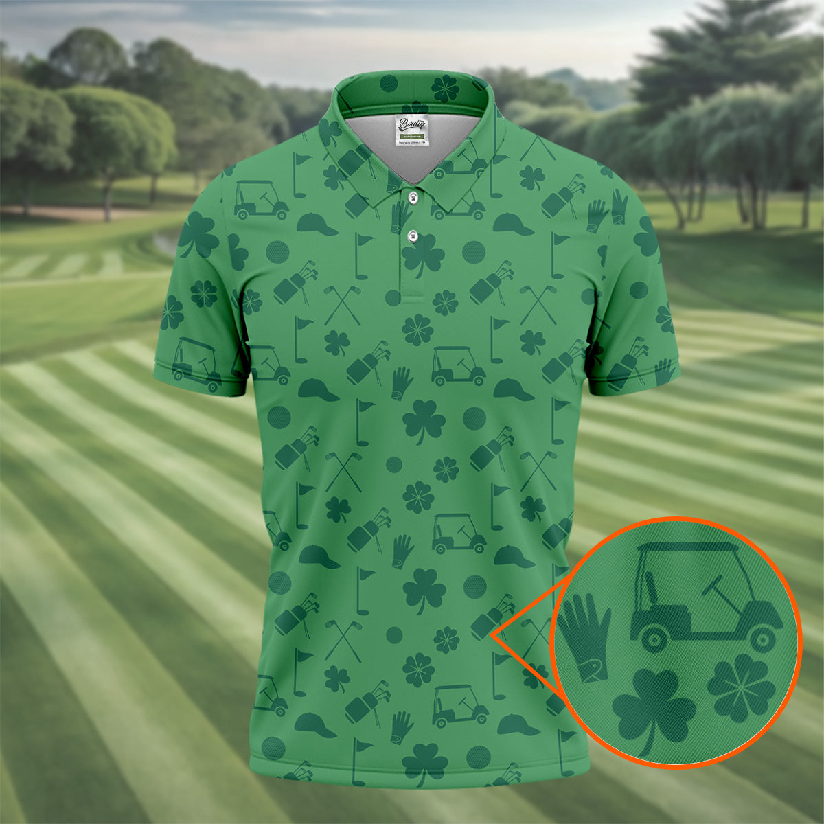 Dark Green Golf Items Seamless Pattern St. Patrick’s Day Shamrock Golf Shirt, Golf Shirts For Men