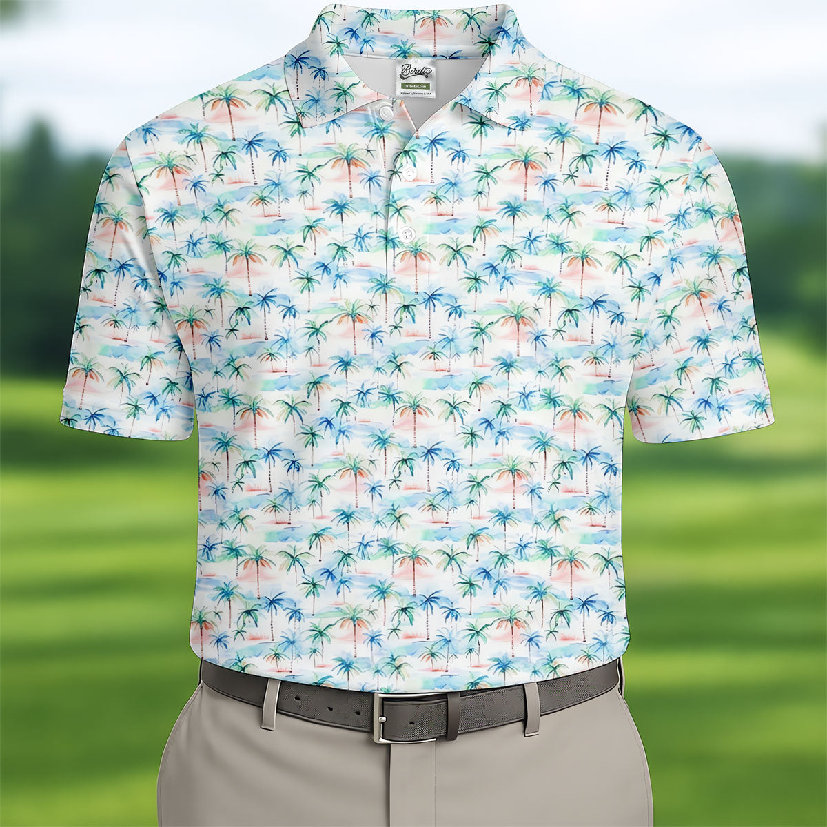 Watercolor Palm Tree Hawaiian Golf Shirt, Summer Vibe Men's Golf Shirt, Polo Shirts For Men