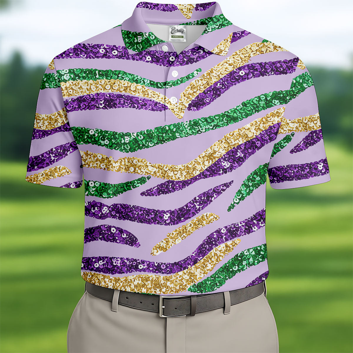 Purple Green Gold Sequin Pattern Light Purple Mardi Gras Golf Shirt, Polo ShirtFor Men, Golf Shirts For Men