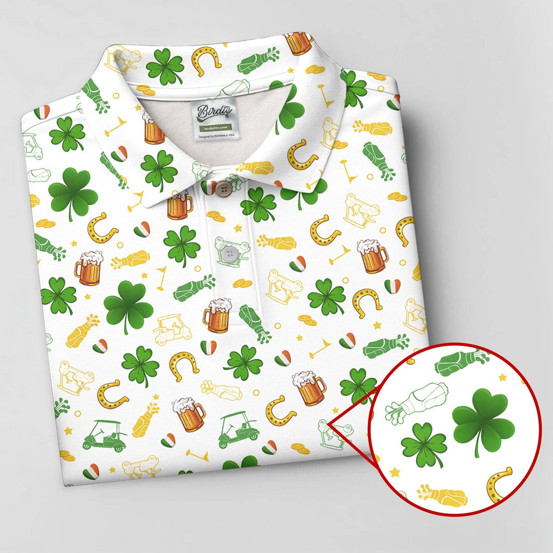 St Patrick's Day Beer Golden Horseshoes Shamrock Golf Shirt, Polo ShirtFor Men, Golf Shirts For Men
