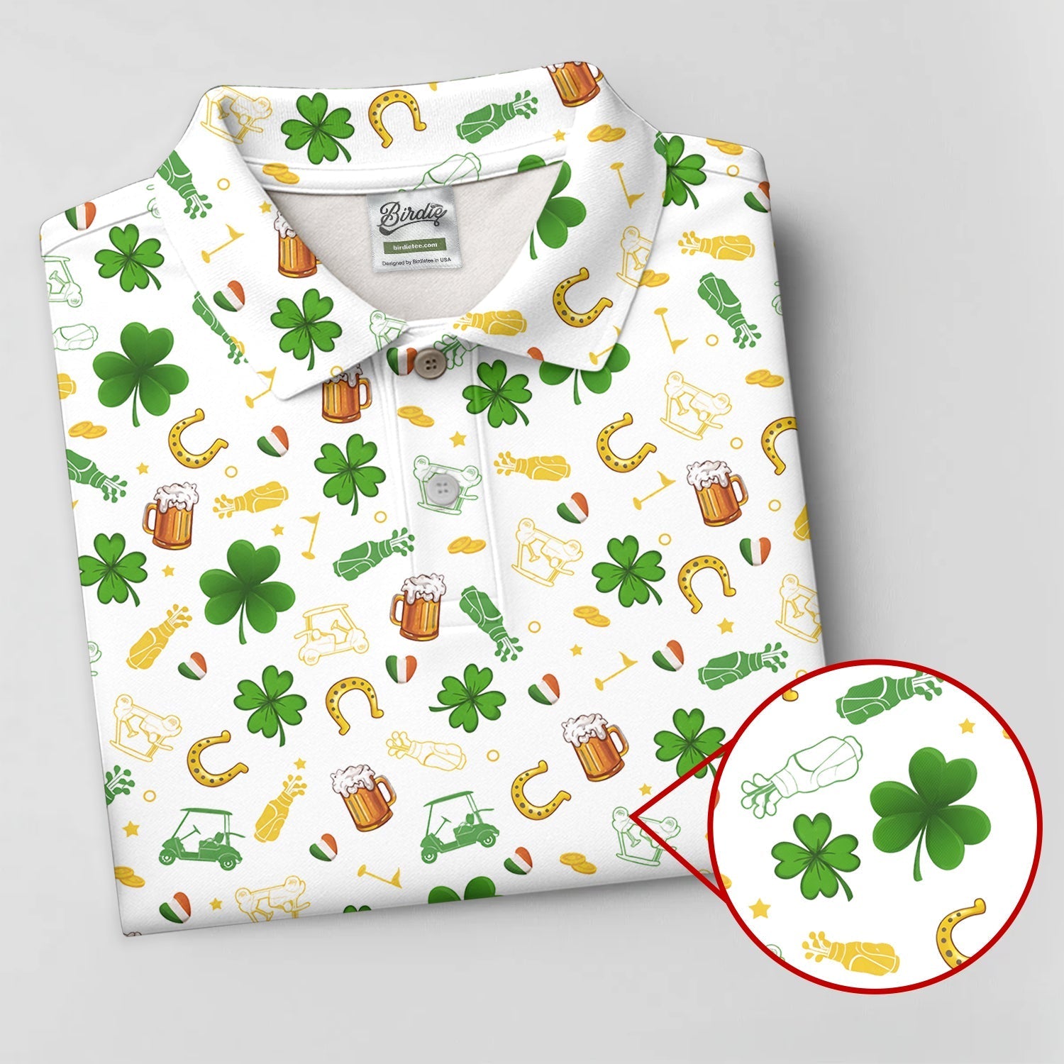 St Patrick's Day Beer Golden Horseshoes Shamrock Golf Shirt, Polo ShirtFor Men, Golf Shirts For Men