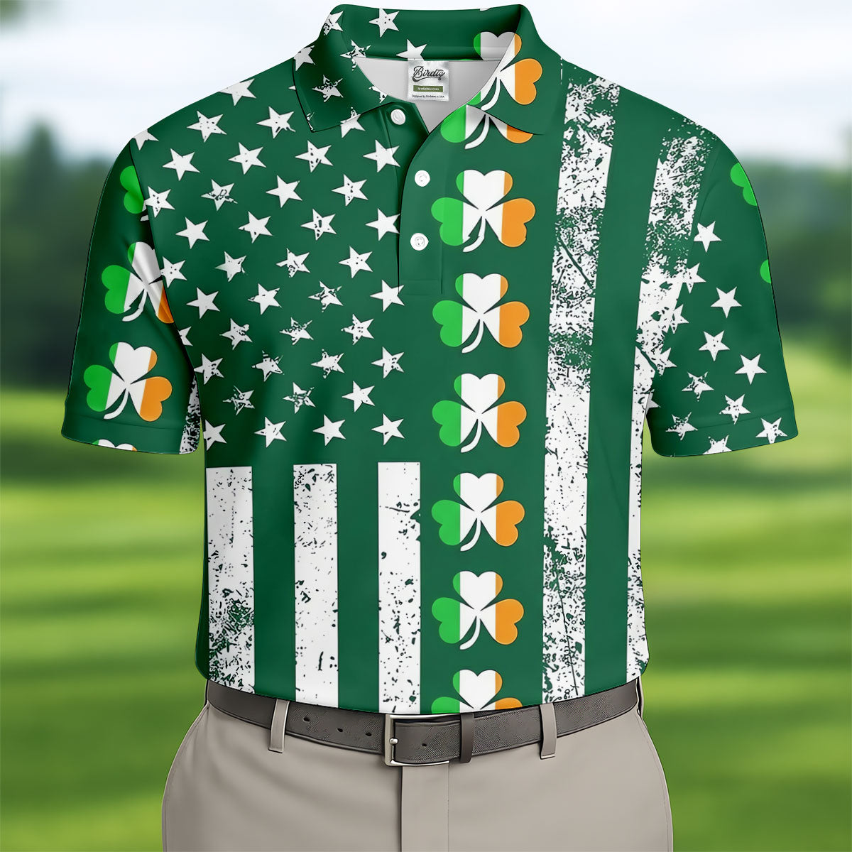 Irish Shamrock Vertical Stripes St Patrick's Day Golf Shirt, Polo ShirtFor Men, Golf Shirts For Men