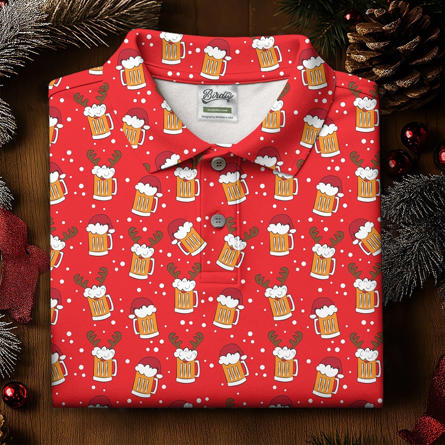 Christmas Beer Red Golf Shirt, Christmas Golf Shirt, Fun Golf Shirts For Men, Polo ShirtFor Men, Golfing Apparel