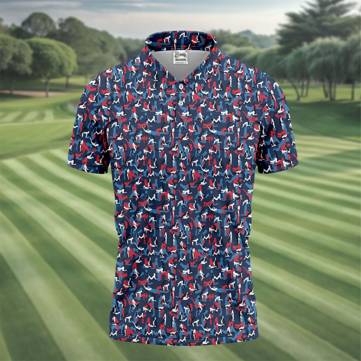 Naughty Position Dirty Humor Red White Blue 250th Anniversary Fun Golf Shirts For Men, Valentines Golf Gift