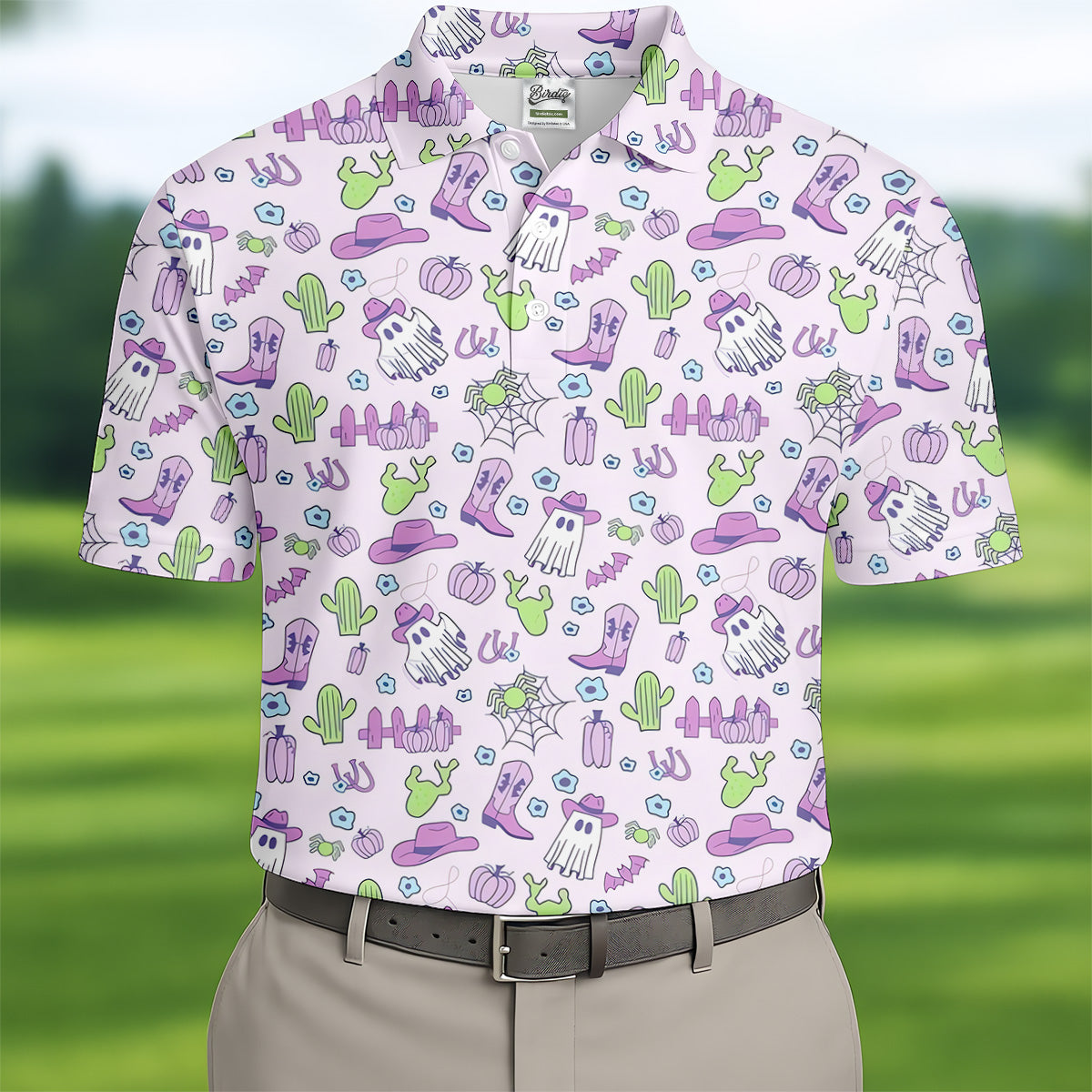 Western Halloween Purple Golf Tops For Men, Fun Golf Shirts For Men, Polo ShirtFor Men