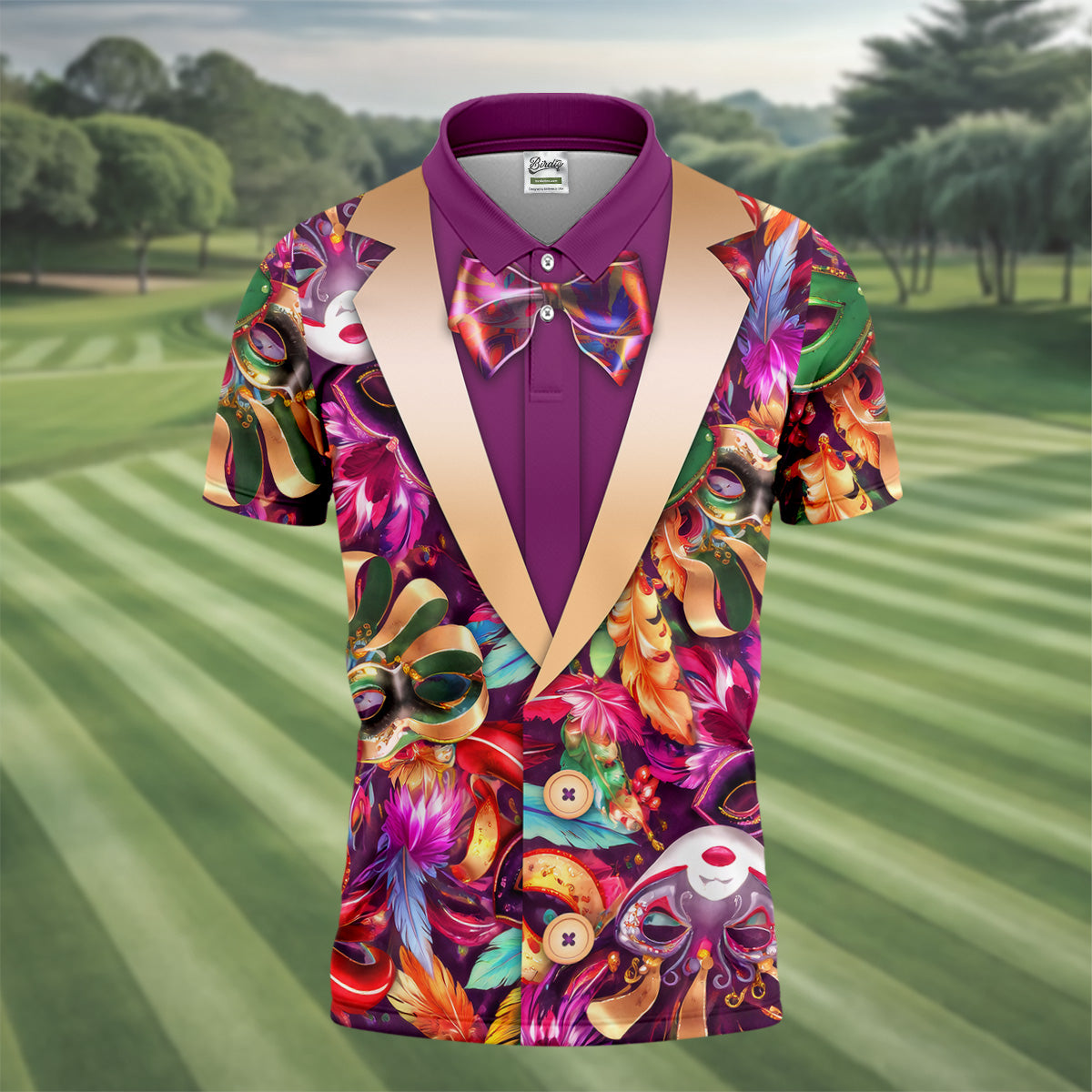 Colorful Mardi Gras Suit Print Men's Funny Golf Shirts, Polo Shirt Men, Golf Shirts For Men