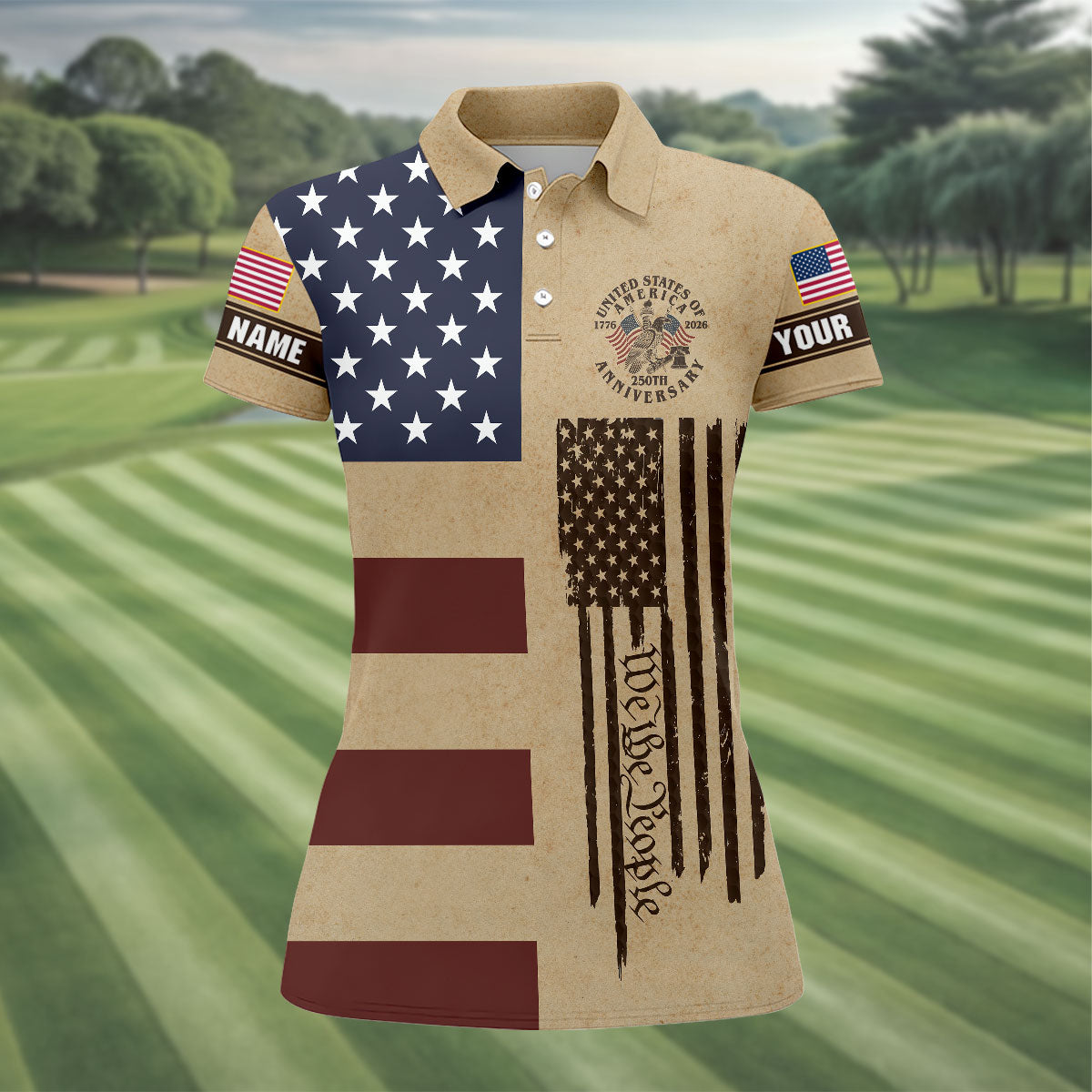 We The People 250th Anniversary Retro Golf Shirt, Patriotic 4th Of July Golf Shirt For Women