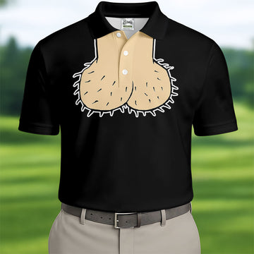 Black Funny Dickhead Faux Chest Golf Shirt, Men's Golf Shirt, Polo Shirts For Men