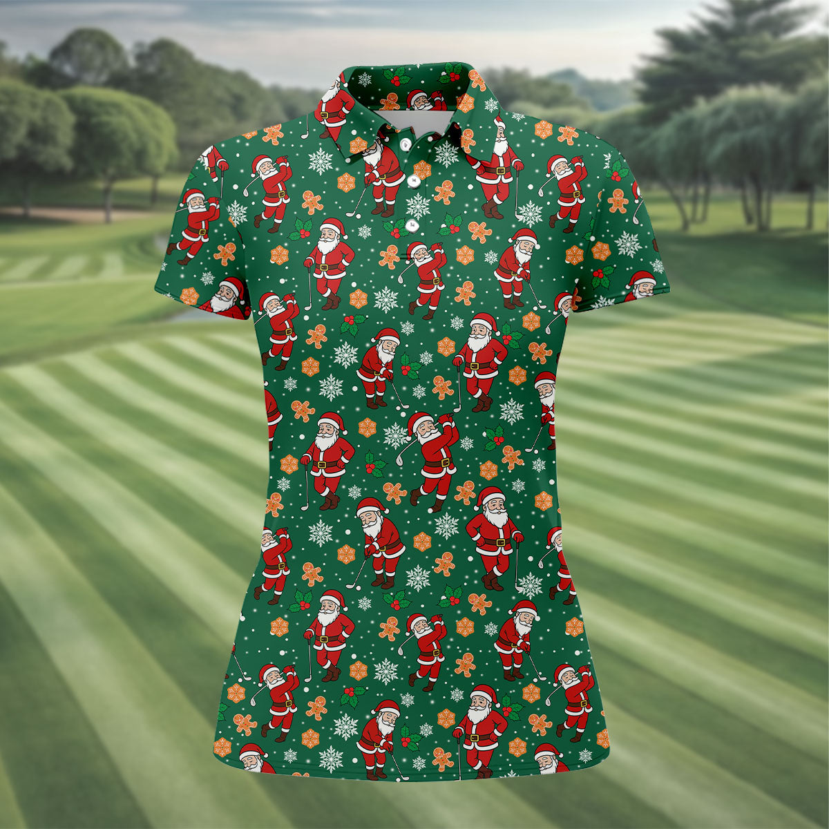 Golfing Santa Christmas Golf Shirt, Women's Golf Tops, Ladies Golf Shirts, Golf Gift For Ladies