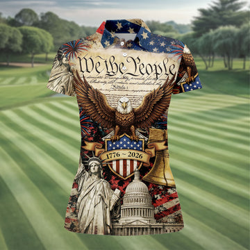 We The People Semiquincentennial Proud America 4th Of July Women Golf Top, 250th Anniversary Patriotic Golf Shirt