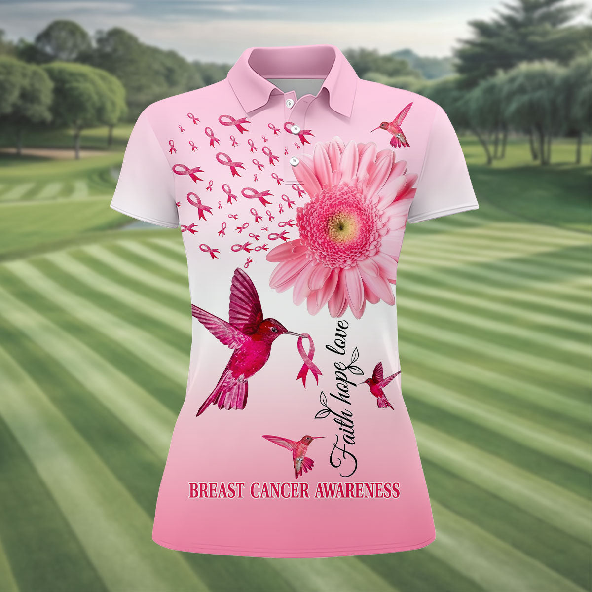 Faith Hope Love Breast Cancer Women's Golf Shirt, Breast Cancer Awareness Shirt, Pink Golf Shirt, Ladies Golf Shirt