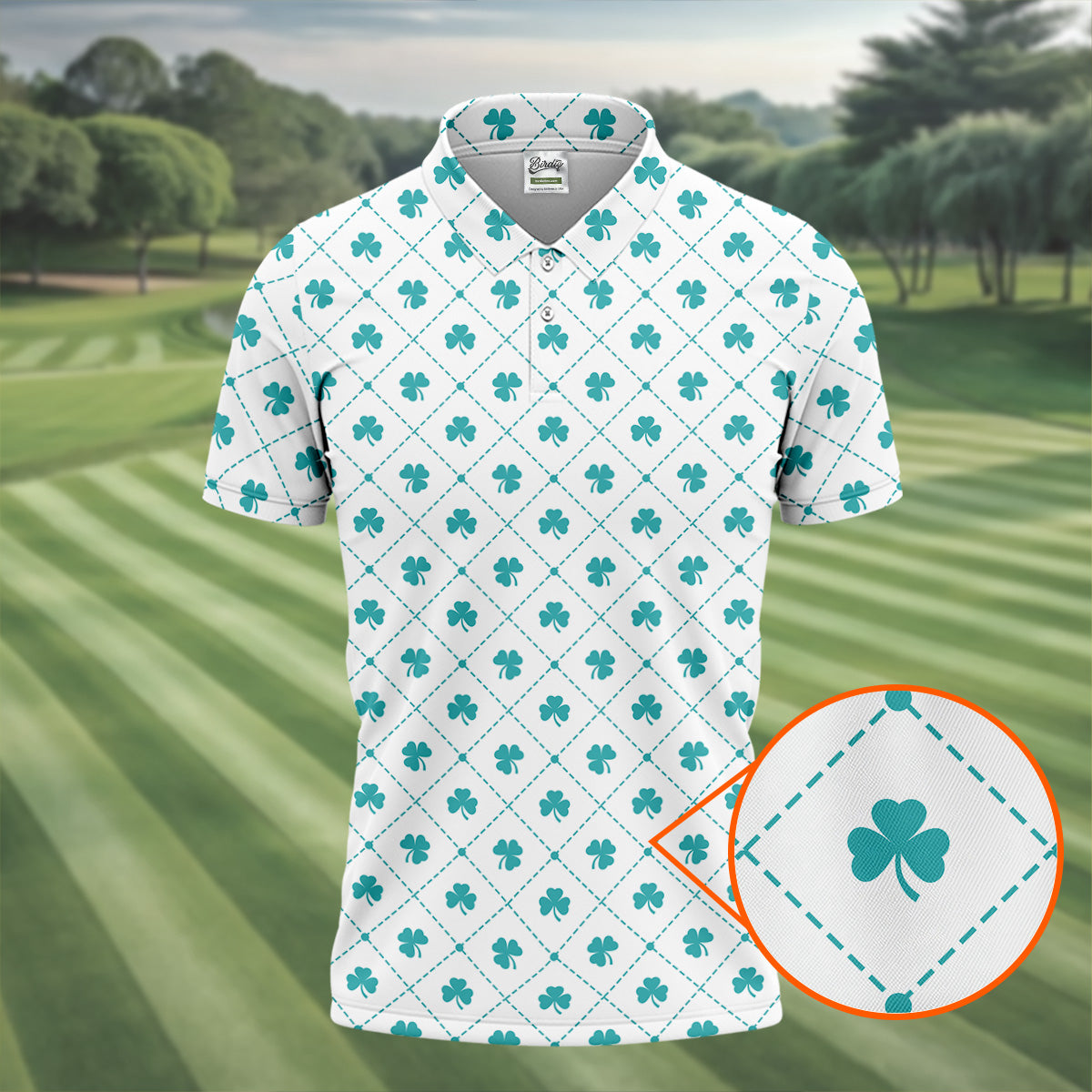 Grid Pattern Shamrock Golf Shirt, St Patrick's Day Golf Tops For Men, Golf Shirts For Men, Polo ShirtFor Men