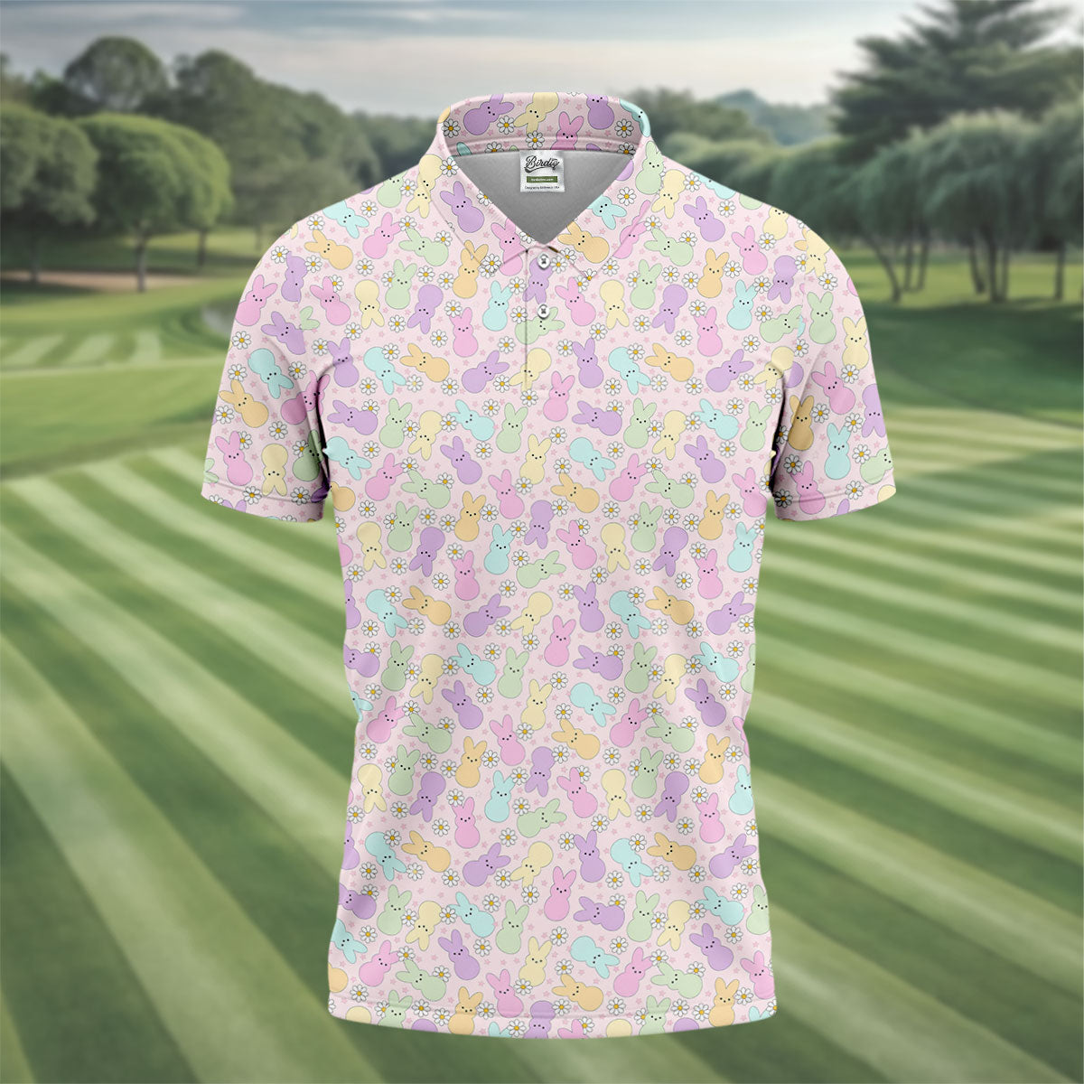 Easter Bunny Seamless Pattern Golf Shirts For Men, Men's Funny Golf Shirts, Cute Golf Outfit, Polo ShirtFor Men