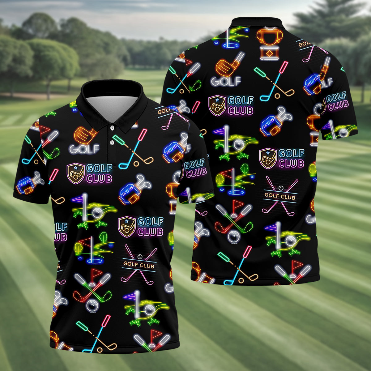 Neon Golf Clubs Men's Golf Polo ShirtFunny Golf Shirt, Dad Golf Gift, Christmas Golf Gift