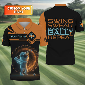Swing Swear Look For Ball Repeat Shirt, Men's Funny Graphic Golf Polo ShirtGifts For Golfing Dad