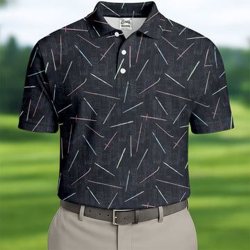 Minimalist Neon Lightsaber Pattern Golf Shirt, Mens Polo Shirts, Golf Shirts For Men