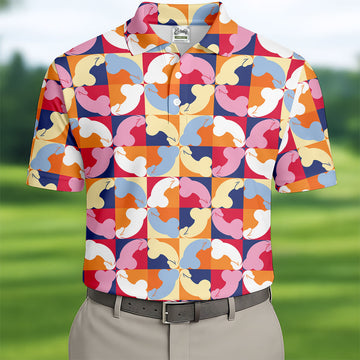 Funny Adult Retro Checkered Novelty Golf Shirt, Mens Golf Shirts, Printed Golf Shirts