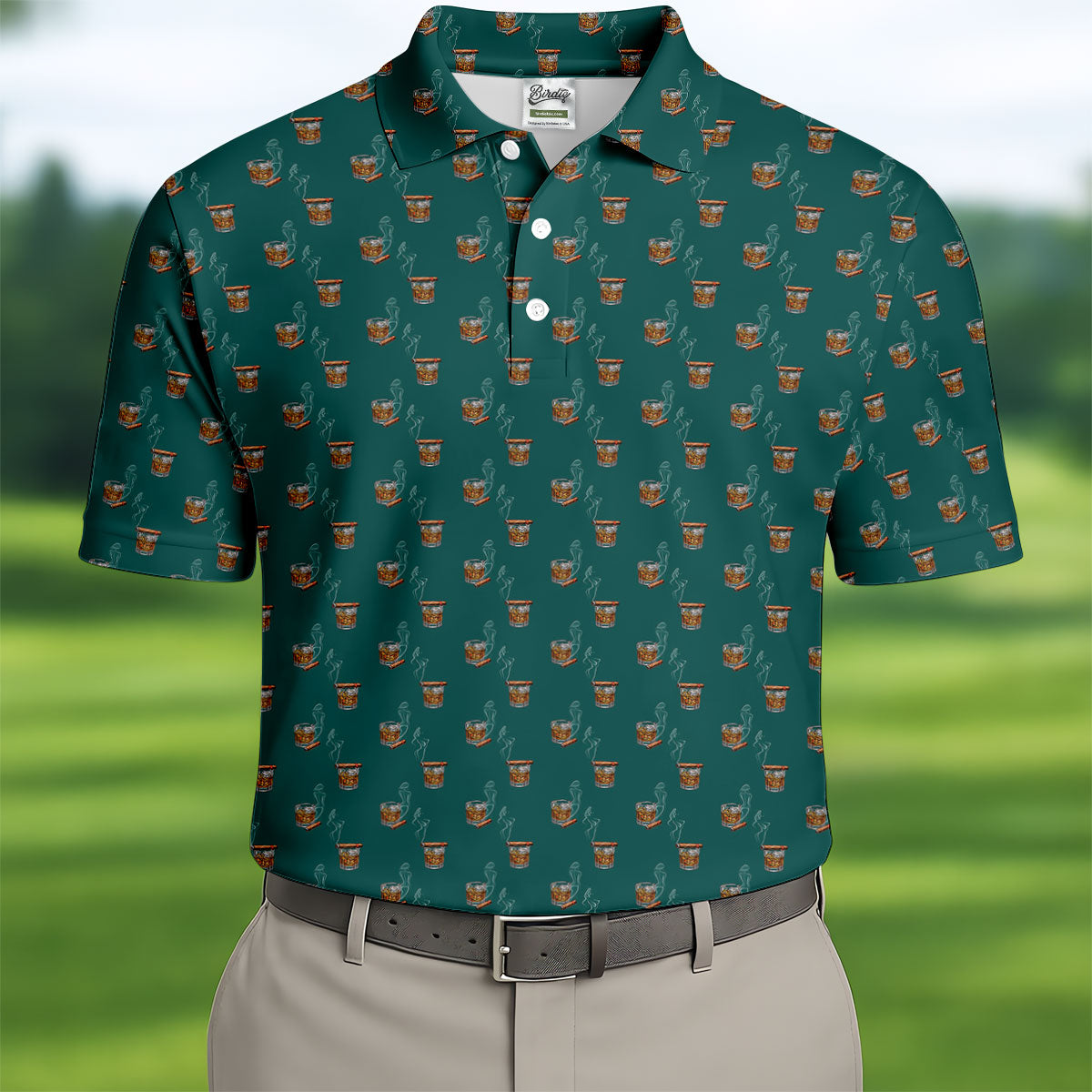 Smoke Whiskey Green Golf Shirt, Golf Whiskey Polo ShirtFor Men, Golf Shirts For Men