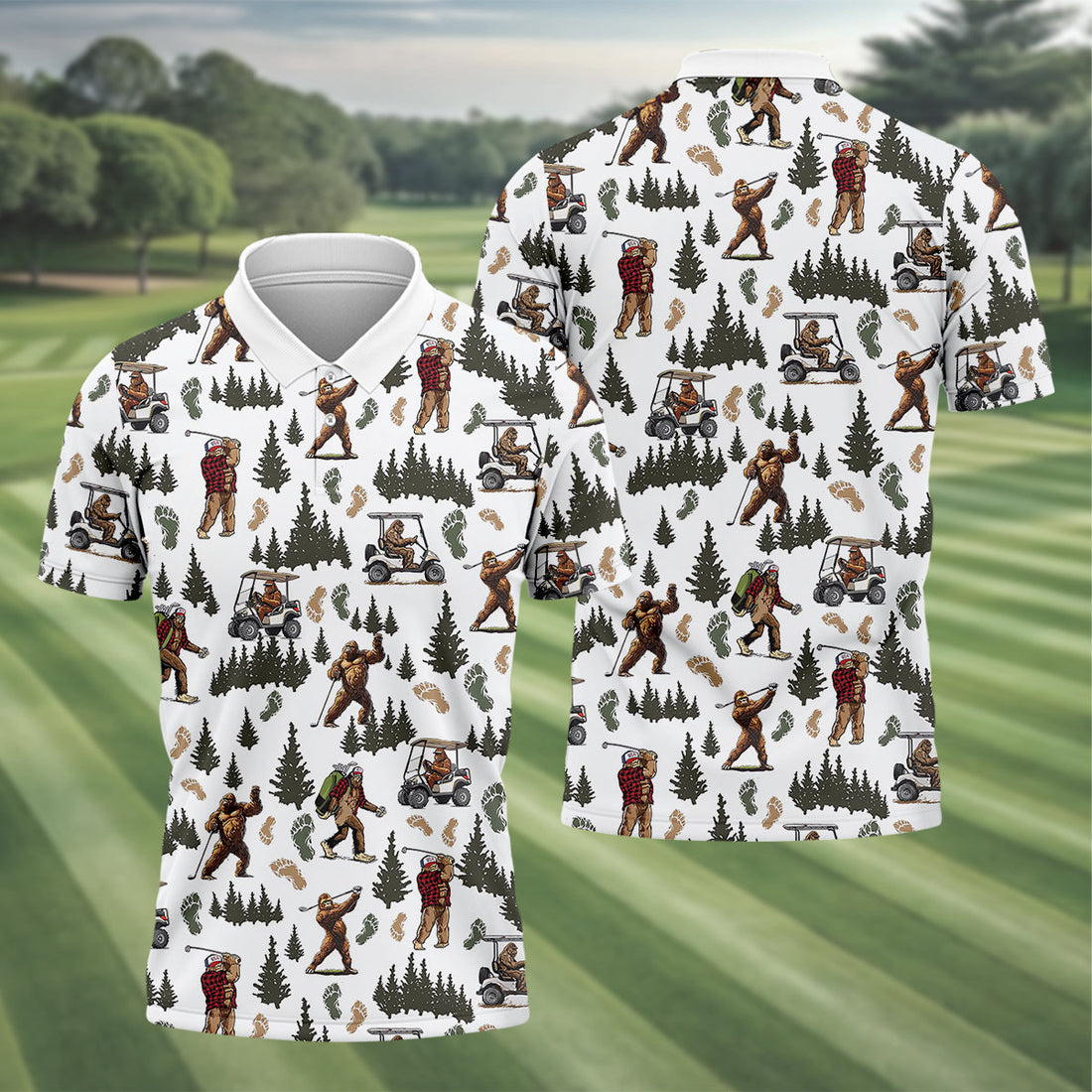 Bigfoot Sasquatch Men's Golf Polo ShirtFunny Golf Shirt, Men Golf Gifts