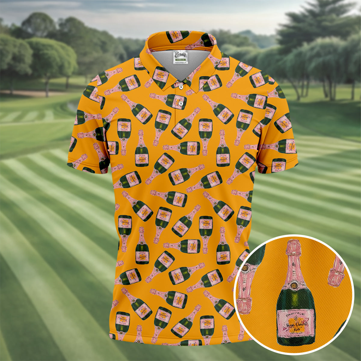 Rosé Champagne Seamless Pattern Yellow Golf Shirt, Polo Shirt Men, Golf Shirts For Men