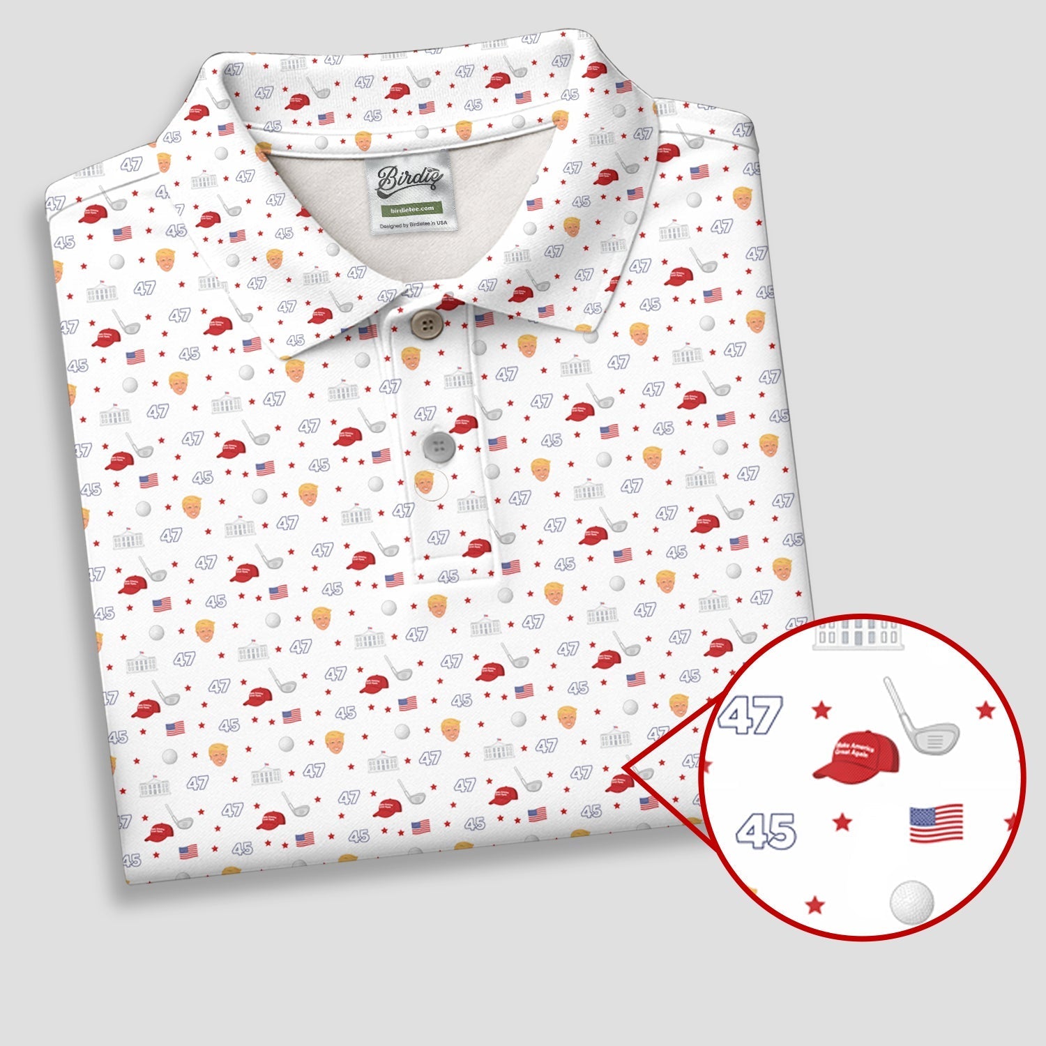 45 47 US Flag Pattern White Golf Shirt, Funny Golf Shirt, Golf Shirts For Men, Golf Gift For Men