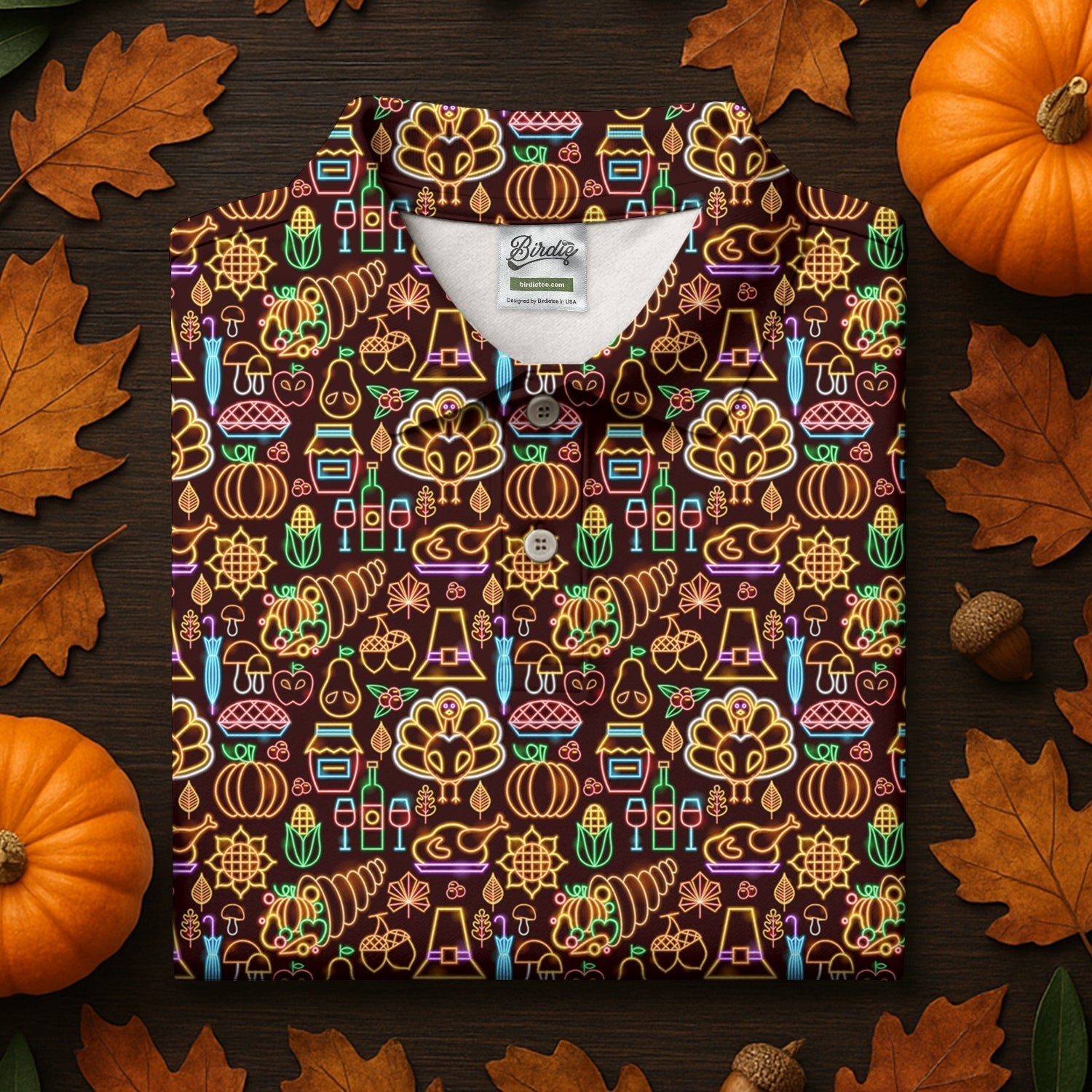Thanksgiving Party Neon Print Women Golf Top, Ladies Golf Polos, Golf Gifts For Women