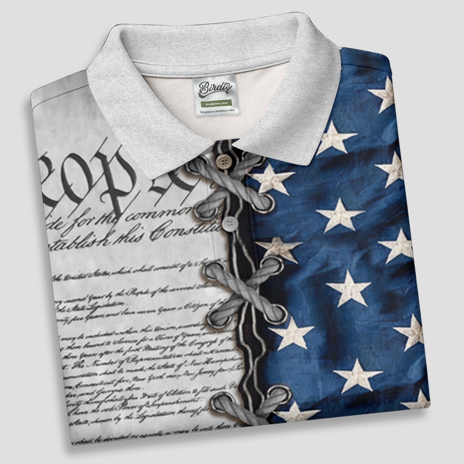 We The People Preamble Patriotic 4th Of July Grey Golf Shirt, 250th Anniversary Golf Shirts For Men