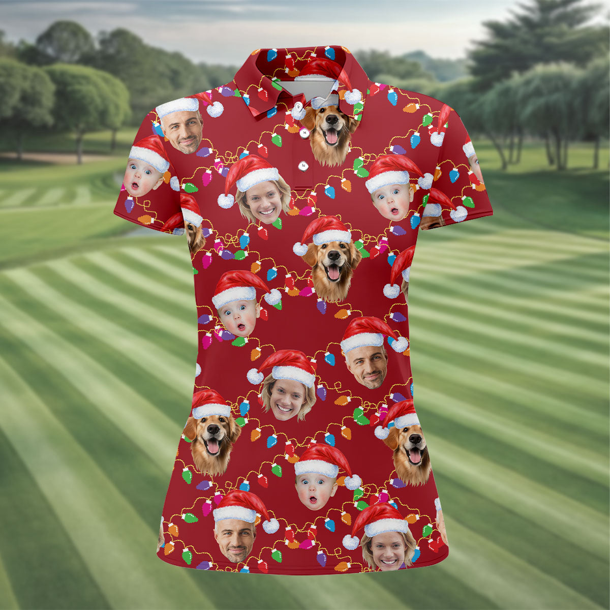 Custom Face Christmas Red Polo ShirtFunny Christmas Shirts For Family, Golf Gifts For Women