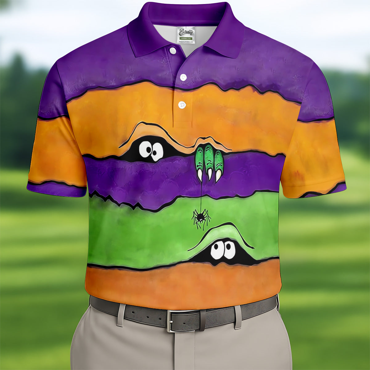 Funny Halloween Peeping Eyes Polo ShirtFor Men, Golf Tops For Men, Halloween Golf Shirt