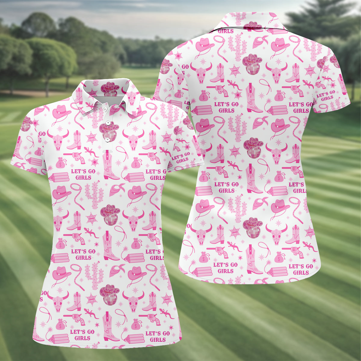 Let's Go Girls Funny Sleeve Polos Womens, Custom Ladies Golf Shirt