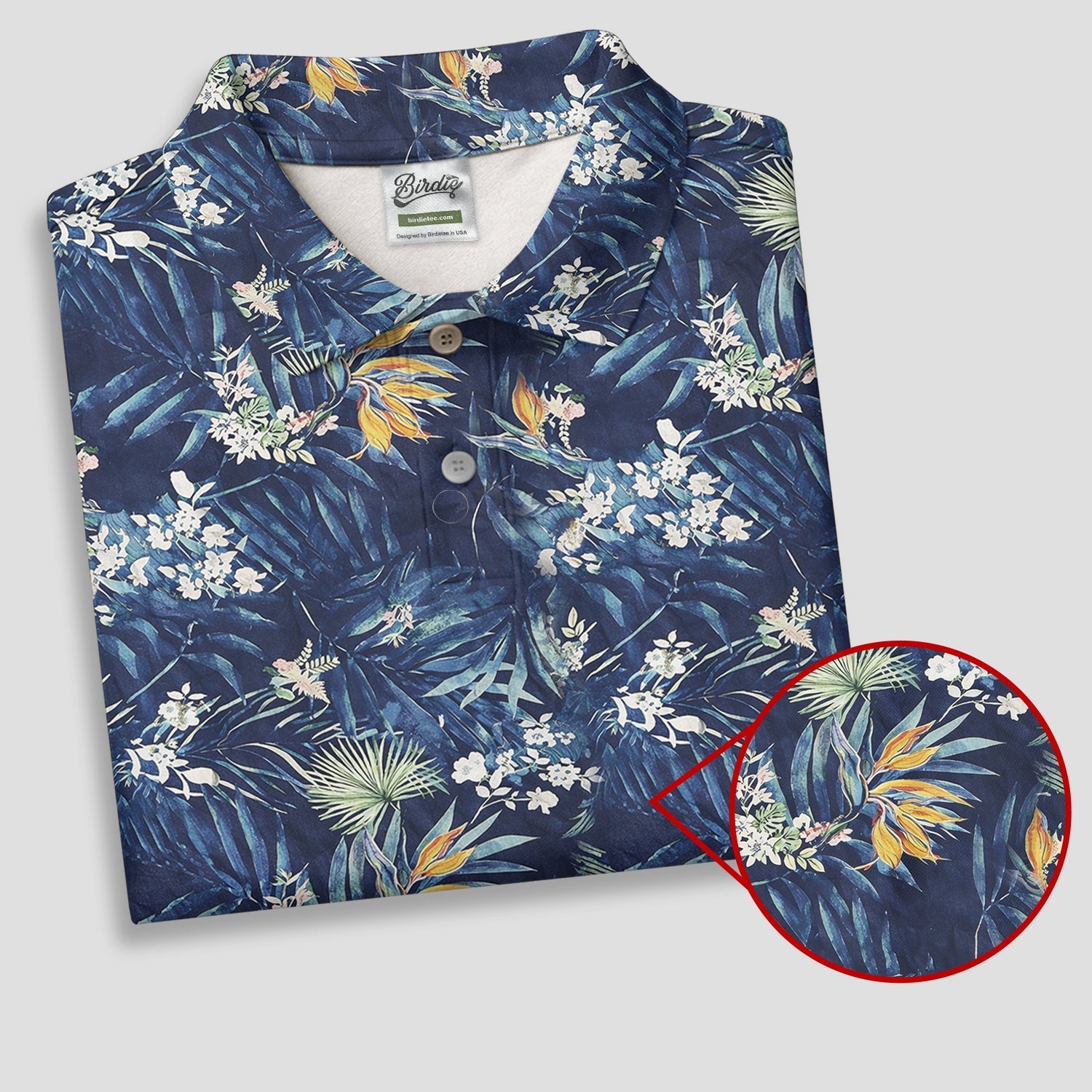 Navy Palm Tropical Hawaiian Vibe Golf Tops For Men, Golf Shirts For Men, Golf Gift For Men