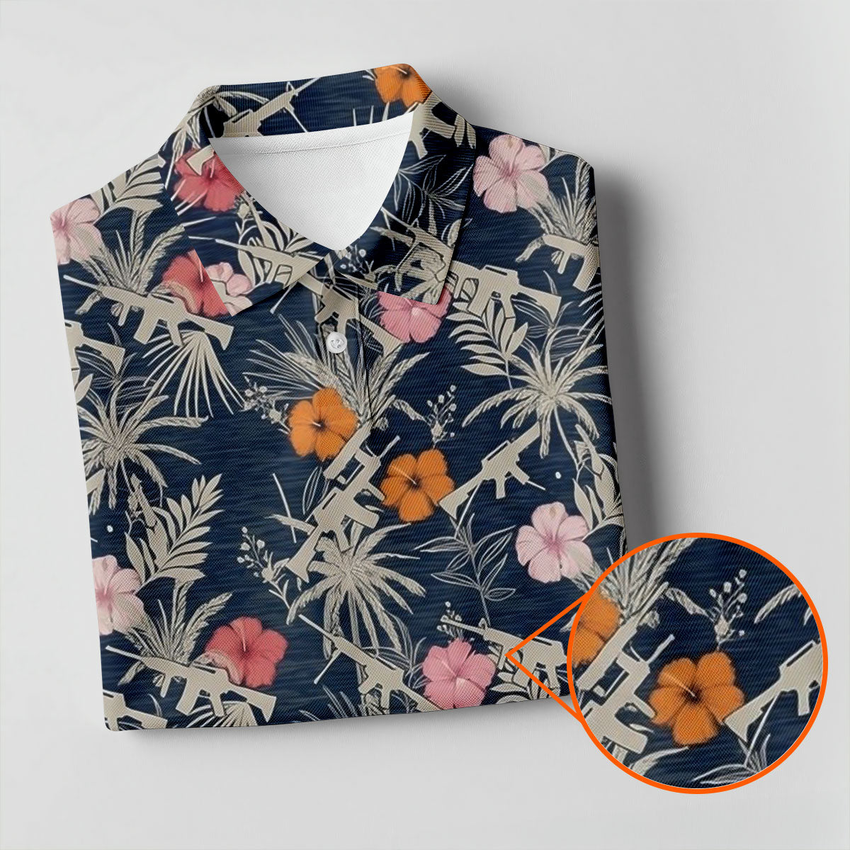 Hawaiian Hibicus Military Theme Navy Golf Shirt, Golf Shirts For Men, Polo ShirtFor Men