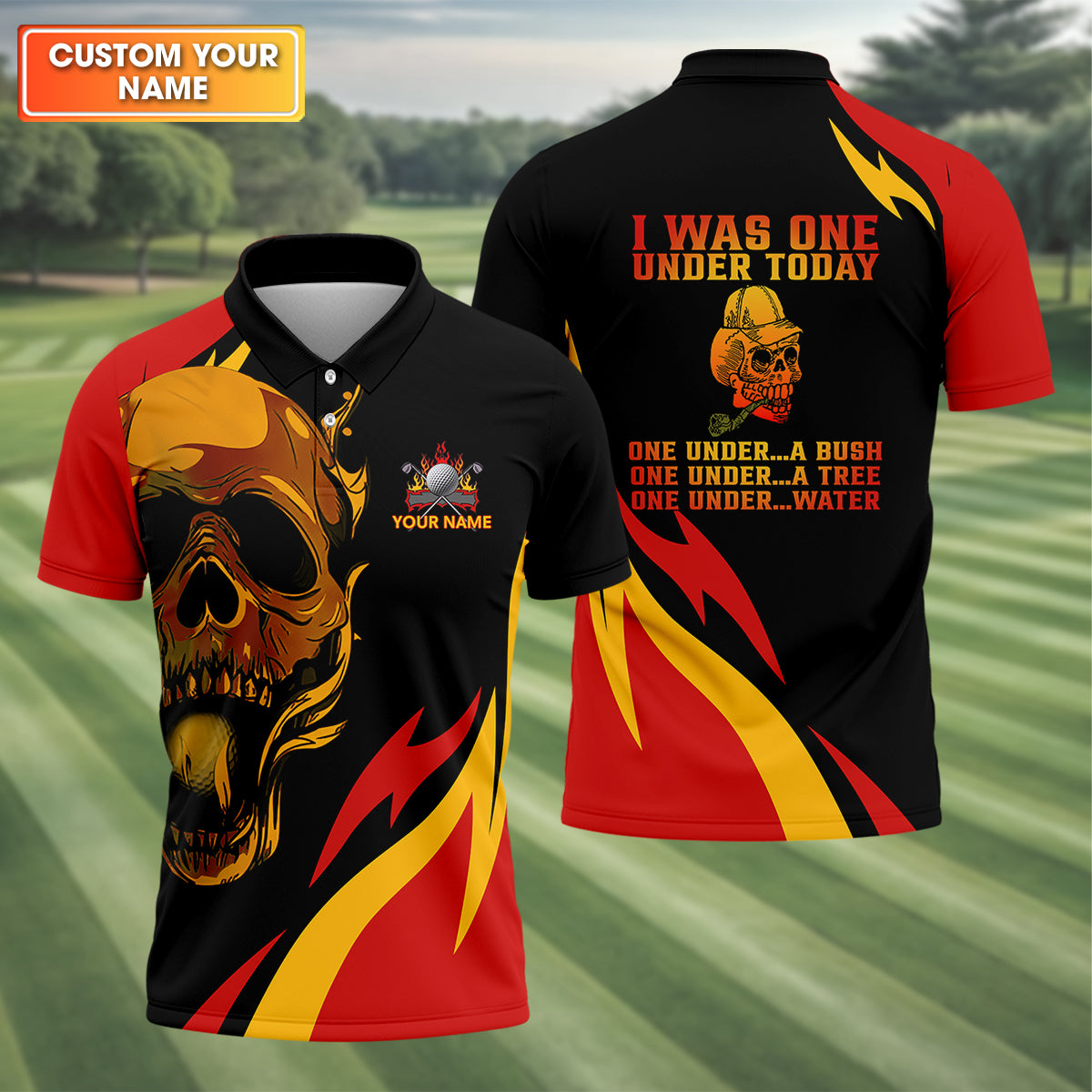 Custom Fire Skull Men's Golf Polo ShirtMens Golf Gift, Funny Golf Shirt