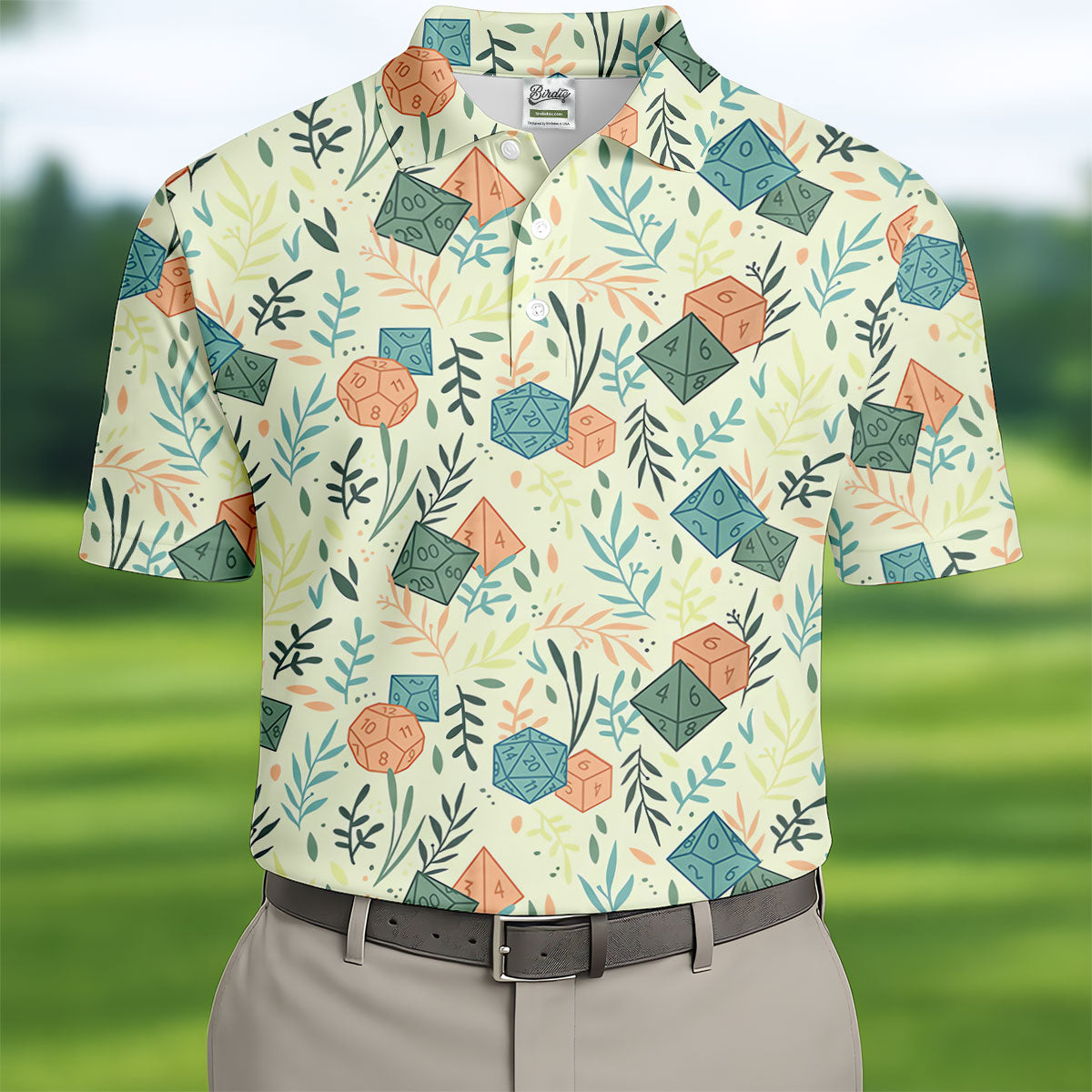 Polyhedral Dice Dragon Game Tropical Vibe Golf Tops For Men, Polo ShirtFor Men, Golf Shirts For Men