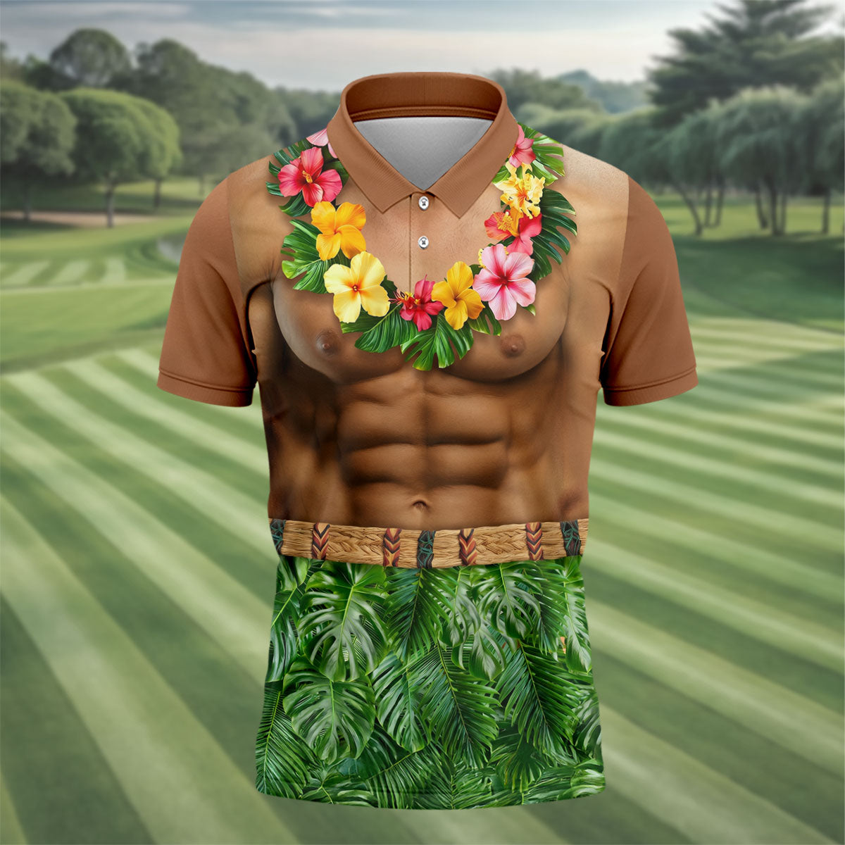 Floral Lei Tropical Theme Party Funny Costume Hawaiian Golf Shirt, Polo Shirtor Men