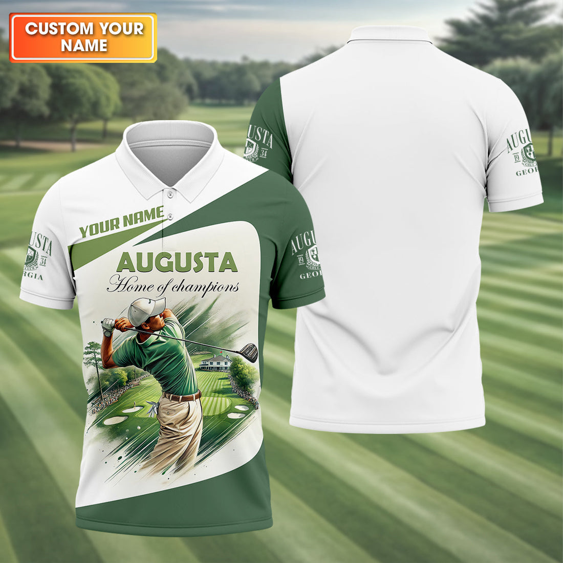 Custom Augusta Golfer Home Of Champions Men's Golf Polo ShirtMens Golf Gift, Mens Golf Shirt