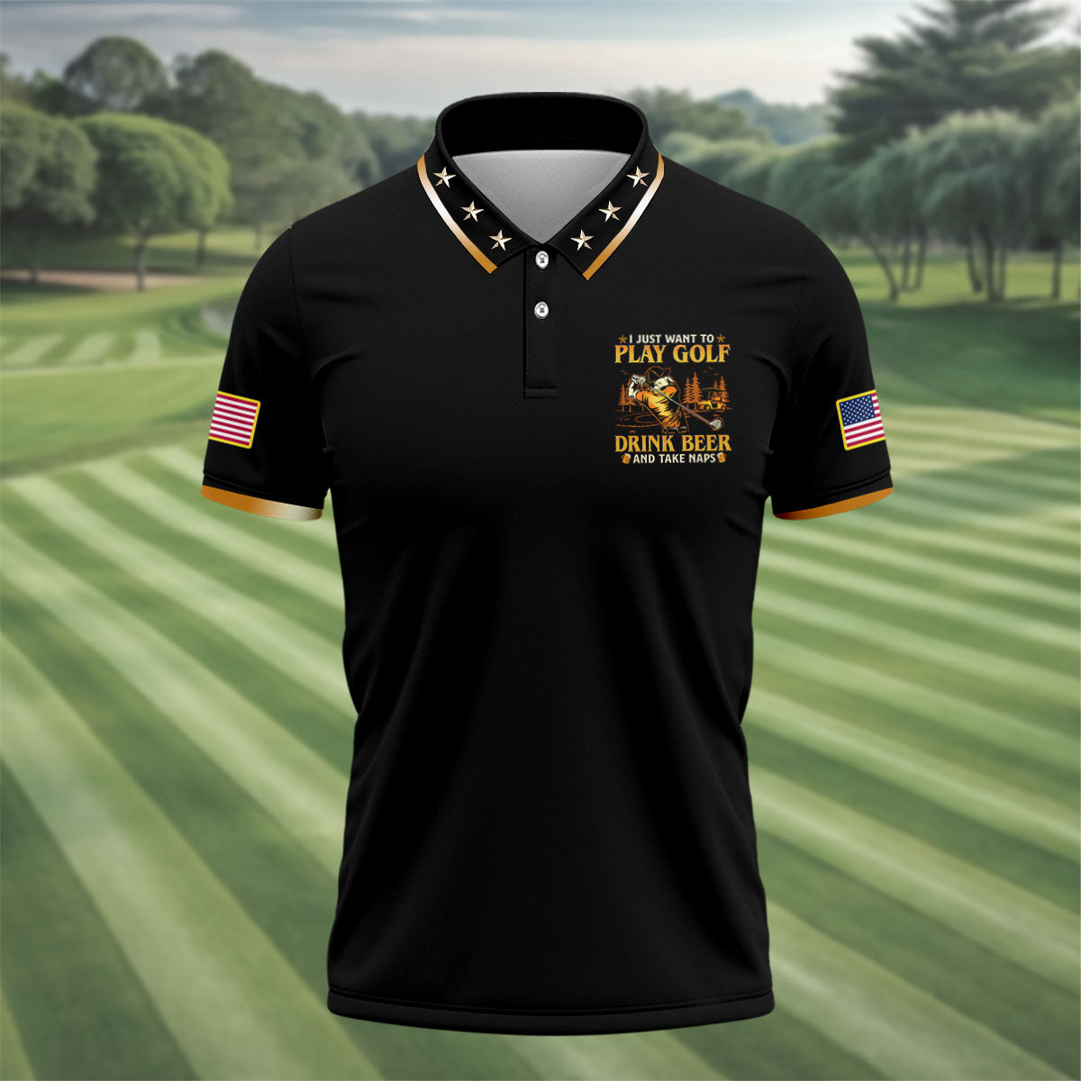 I Just Want To Play Golf Drink Beer And Take Naps Black Golf Shirt, Men's Funny Golf Shirts