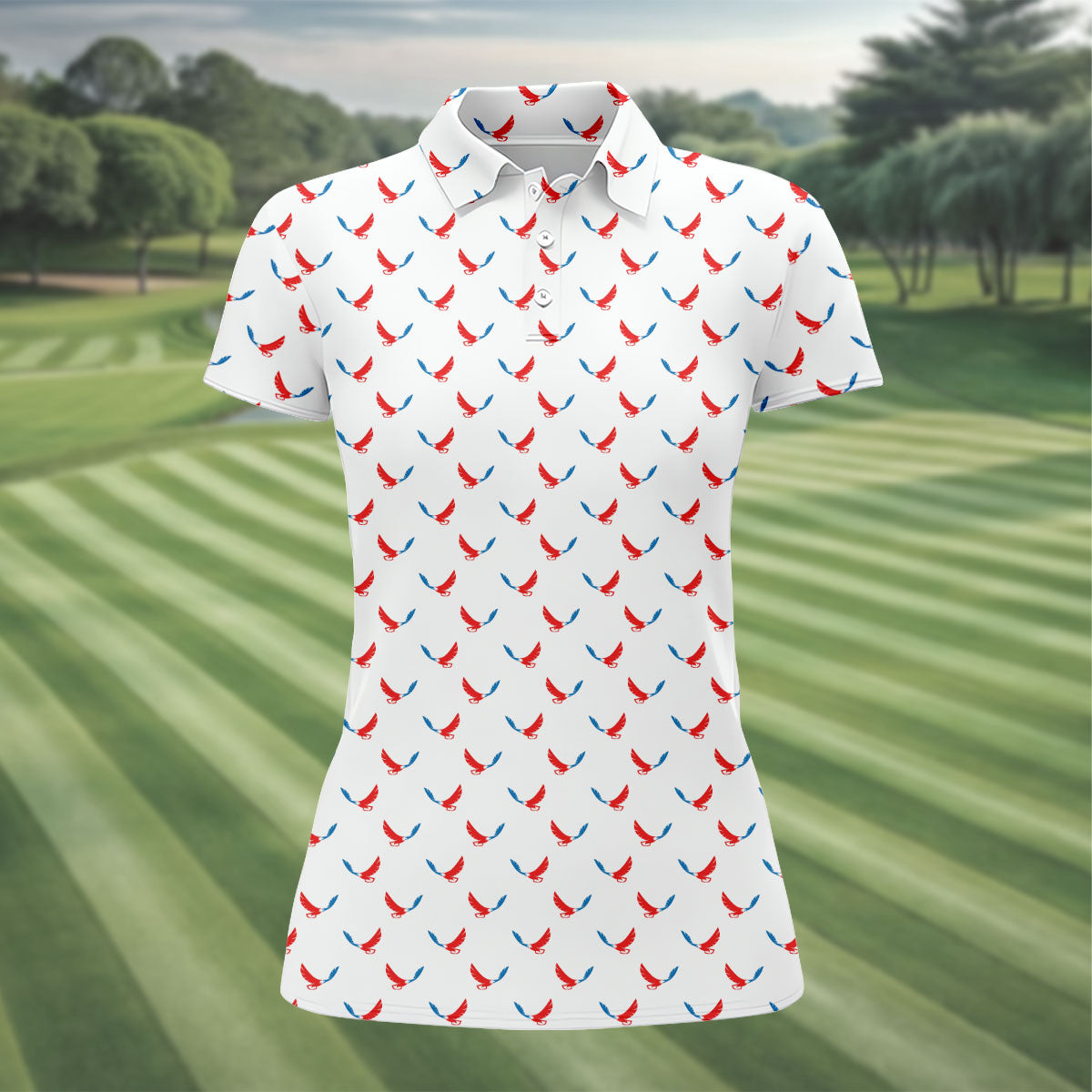 Red White Blue Eagle White Golf Shirt, 4th Of July Golf Shirt, 250th Anniversary Patriotic Golf Shirt For Women