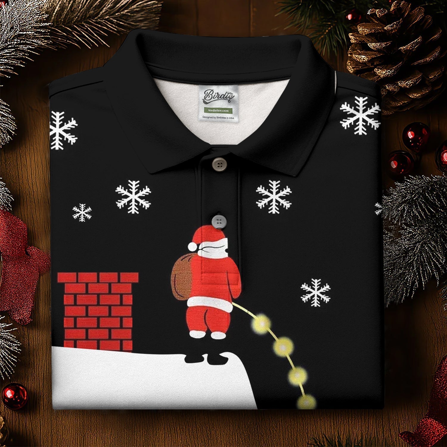 Santa Peeing Funny Christmas Women's Golf Tops, Fun Women's Golf Shirts, Christmas Golf Shirt, Ladies Golf Tops